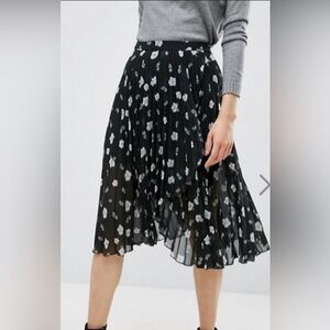 floral ASOS black midi high waisted skirt